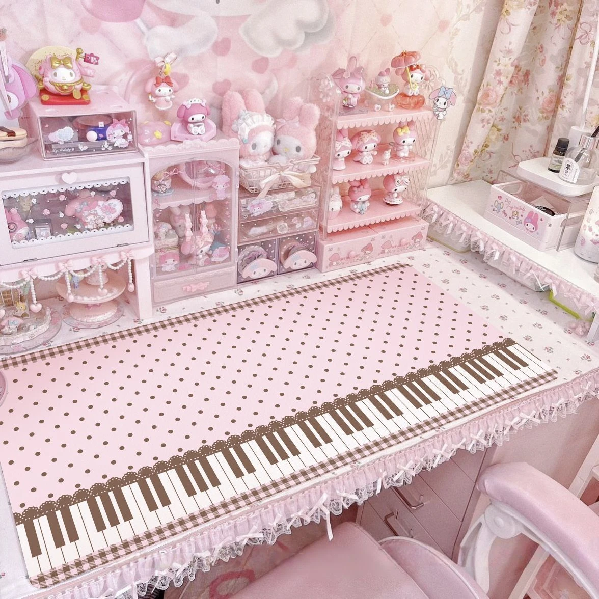 Cute Piano Pink Kawaii Pu Leather Mouse Pad Waterproof Desk Mat Gaming Keyboard Protector Dorm Table Mat Decoration Accessories