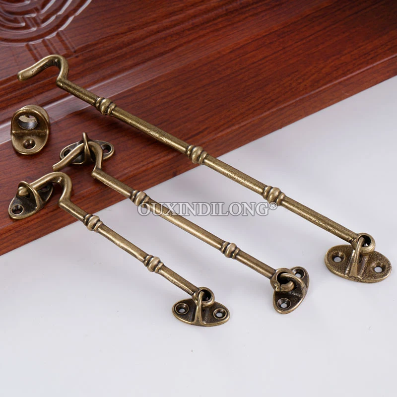 European 10PCS Solid Brass Antique Cabin Hook and Eye Latch Lock Window Shed Gate Door Catch Silent Holder with Screws