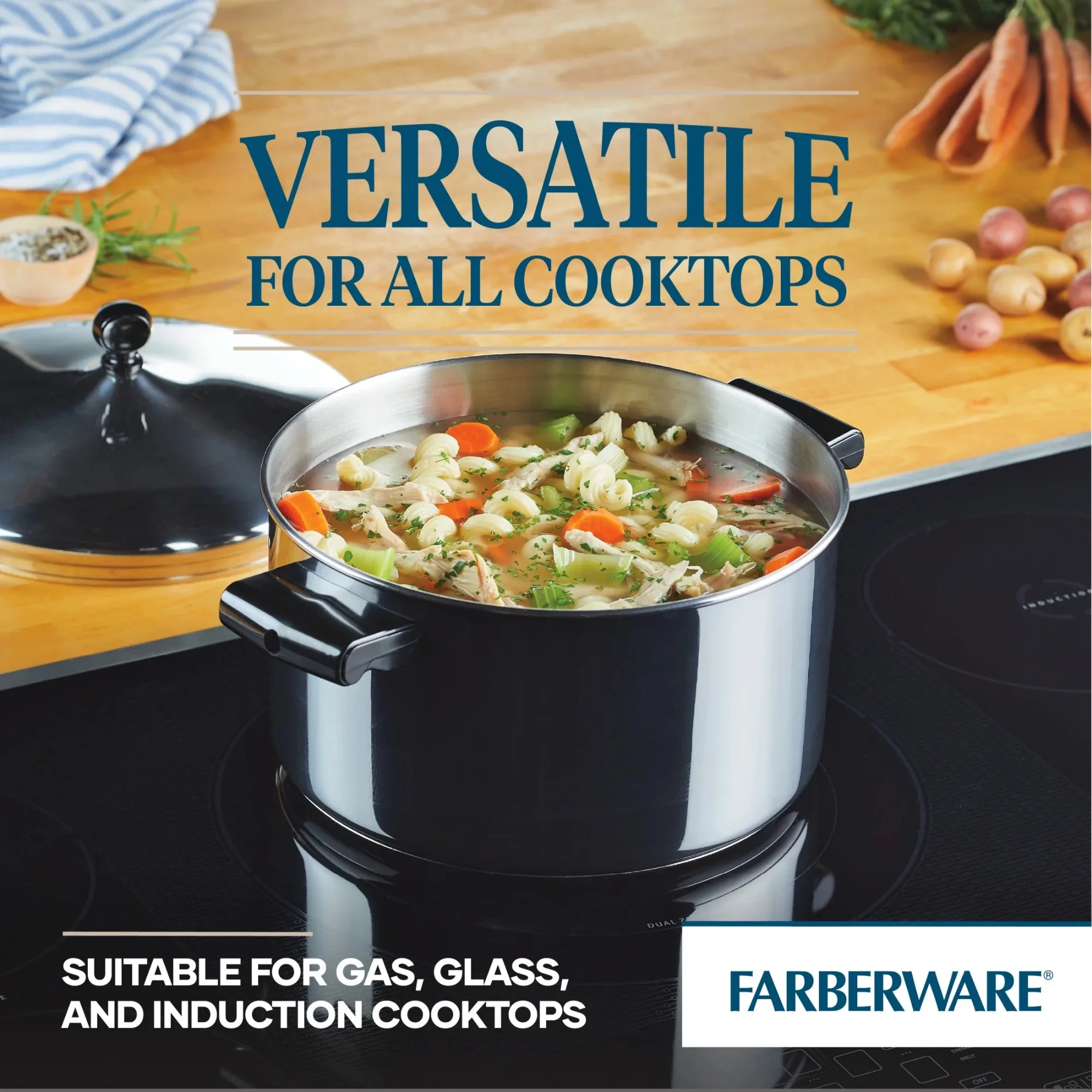 Classic Series 6 Quart Stainless Steel Stockpot with Lid, Induction Compatible, Metal Utensil and Dishwasher Safe