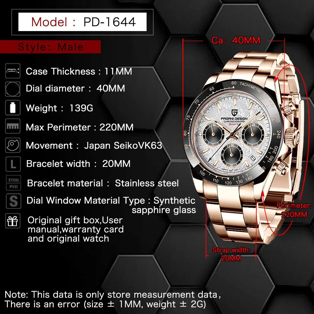 Top Brand PAGANI DESIGN Luxury Men Watch Multifunctional Chronograph VK63 Quartz Watch Waterproof Calendar Luminous Gift Watches view 6
