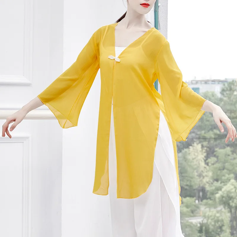 Klassischer Tanz, Übungskleidung, Körperreim, nationaler chinesischer Stil, Kunsttest, Hornärmel, Damen-Performance-Cardigan, Chiffon