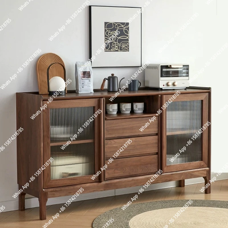 

North American black walnut dining side cabinet small apartment living room wall locker all solid wood kitchen storage cabinet