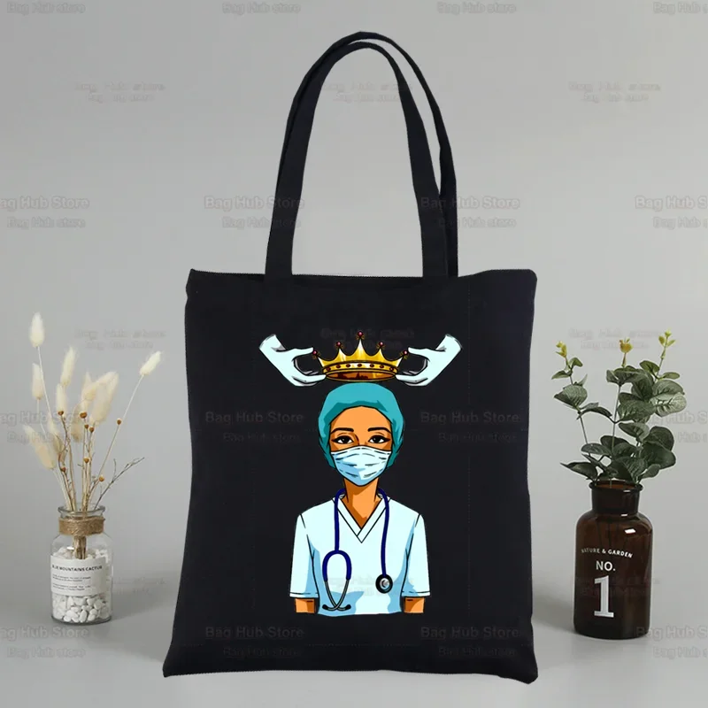 We Can Do It Nurse Printing Canvas Shopping I'm A Nurse Black Bags Shoulder Nurse Life Canvas Bags Reusable Shopper Bags