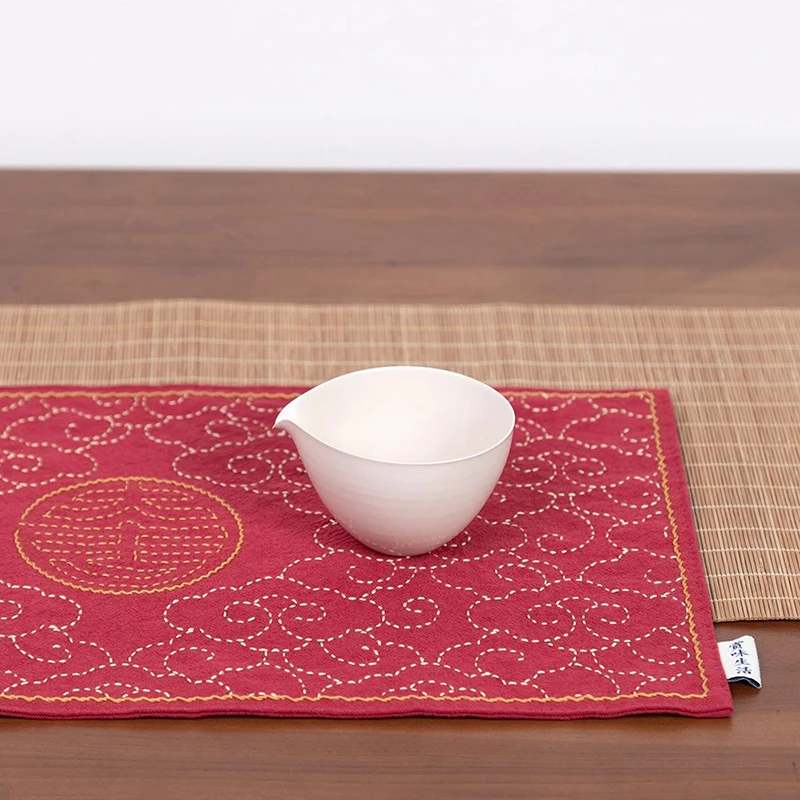 Sashiko Coaster & Placemat DIY Set, Traditional Cloud & Festival Motif, Zen Tea Ceremony Tableware, Beginner Craft Project
