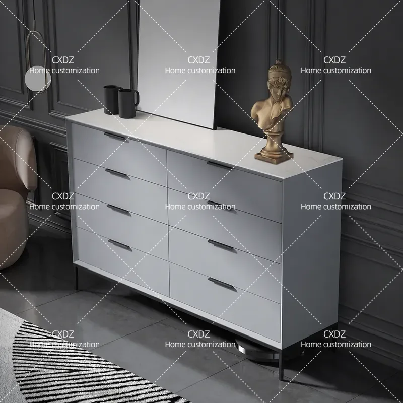 Italian Minimalist Rock Slab 8 Drawer Cabinet Modern Baking Paint Finish Multi Functional Storage Locker for Living Room