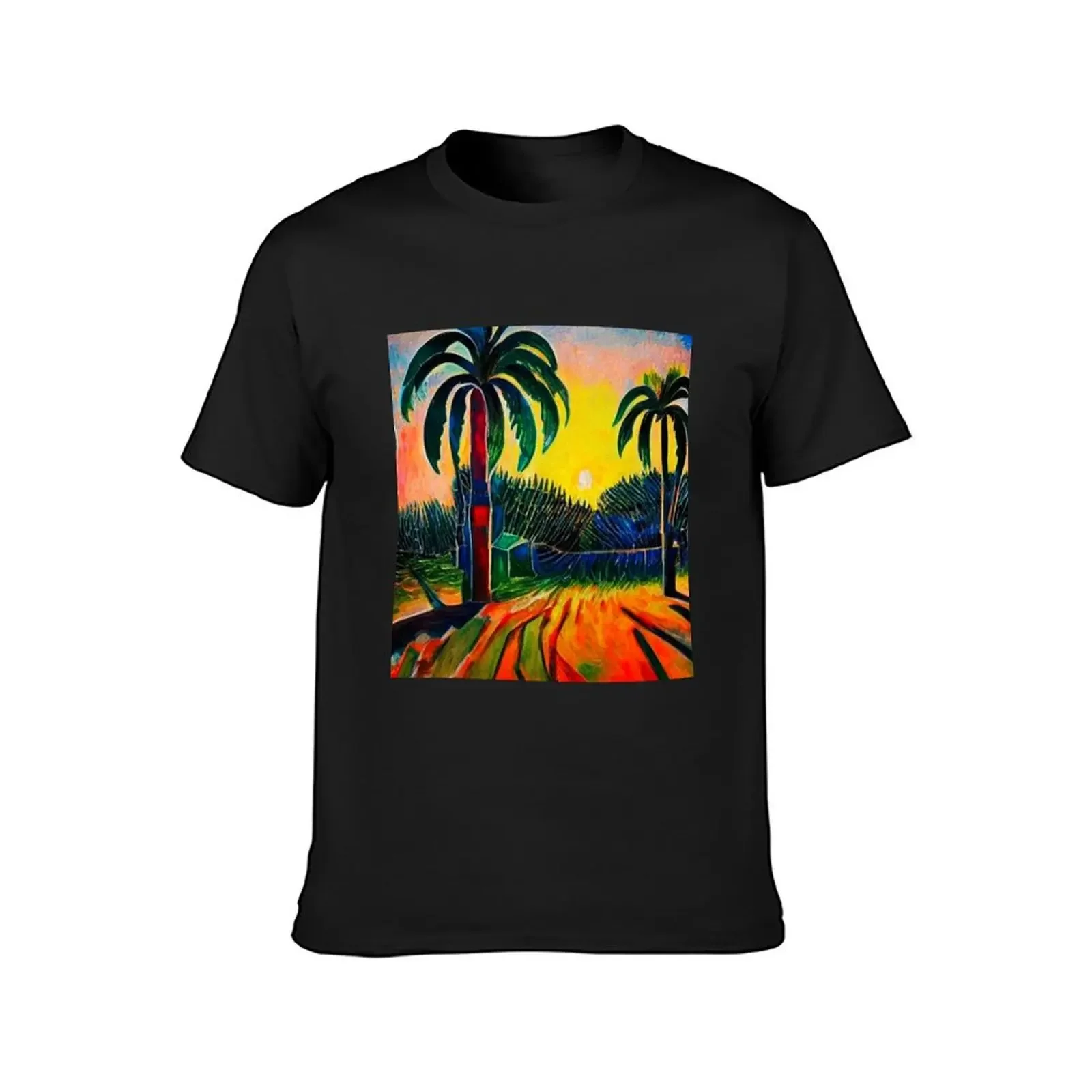 Sunset between Palms T-Shirt quick drying aesthetic clothes plus sizes Short sleeve tee men