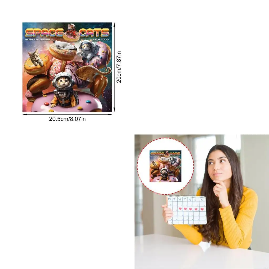 2026 Space & Dessert Cats Wall Calendar for Home, Office, Classroom & Gift (1 Book) D5QC