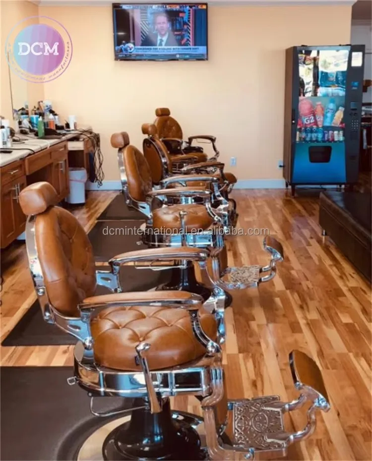 #Trending Reclining Heavy Duty Brown Barber Chair - Perfect for Men Barber Shops with Hydraulic Piston, and Vintage Design