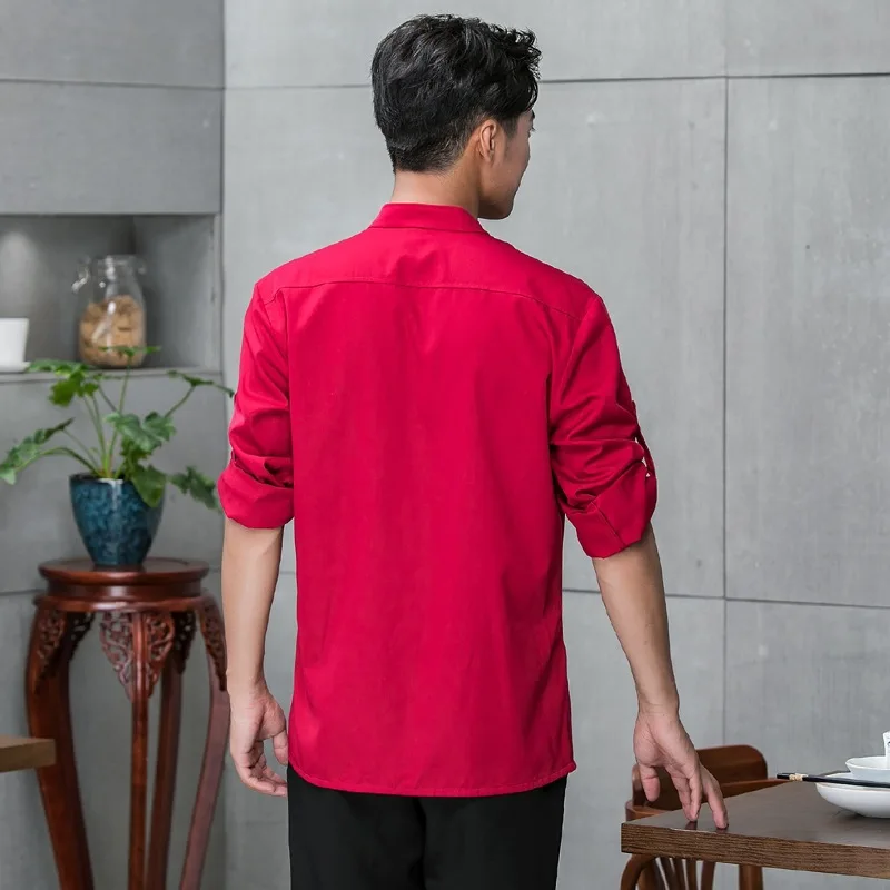 Roupas de Restaurante e Casa de Chá de Manga Comprida, Garçom Workwear, Roupas Quentes, Outono e Inverno