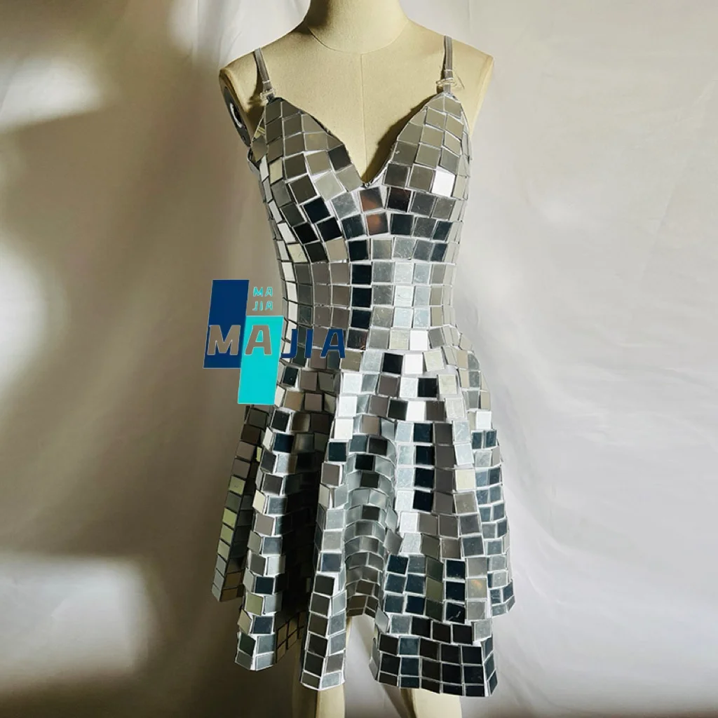 Klassieke dames sexy hemdje jurk spiegel nachtclub pak voor podiumprestaties show vakantie dragen 2025-stijl