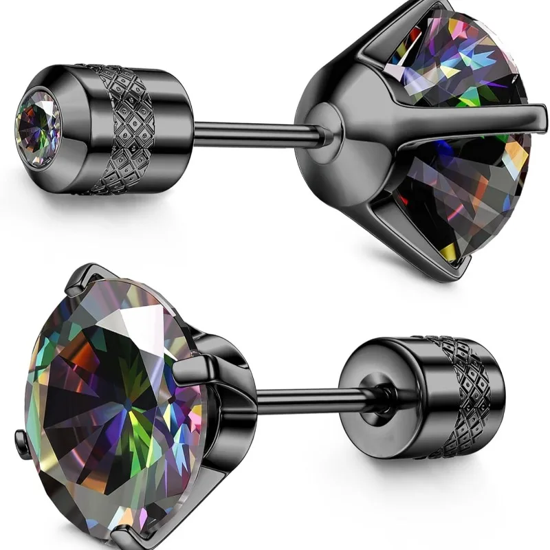 Brincos Hipoalergênicos de Titânio Grau Implante G23 com Rosca Traseira 20G para Orelhas Sensíveis, Joias de Piercing com Zircônia Cúbica 5A