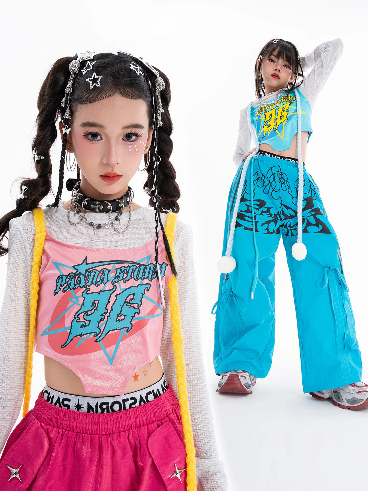 2025 neue Mädchen Jazz Dance Kleidung Rosa Blau Weste Hosen Kinder Team Hip Hop Leistung Outfits Mode Laufsteg Straße Tragen BL17519