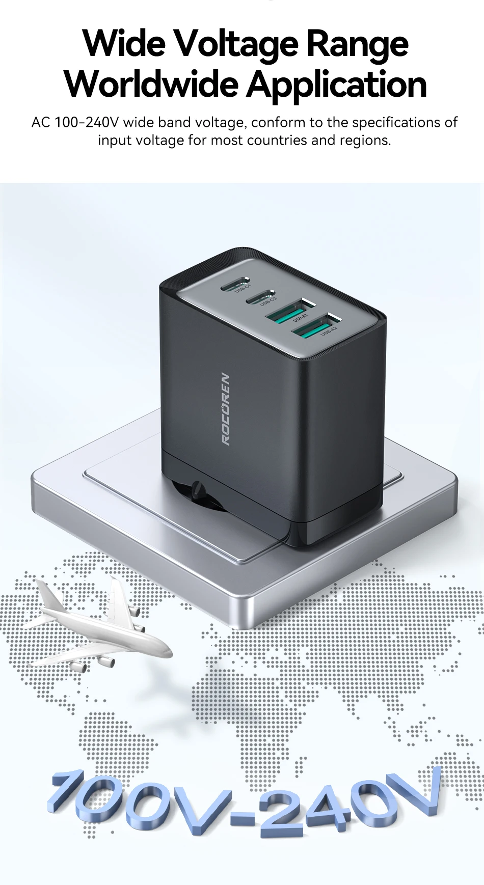 Rocoren 45 W GaN Ladegerät Mehrere PD Schnellladung USB Typ C Ladegerät Schnellladung für iPhone 16 15 iPad Pro Max Samsung Xiaomi – Detail 10