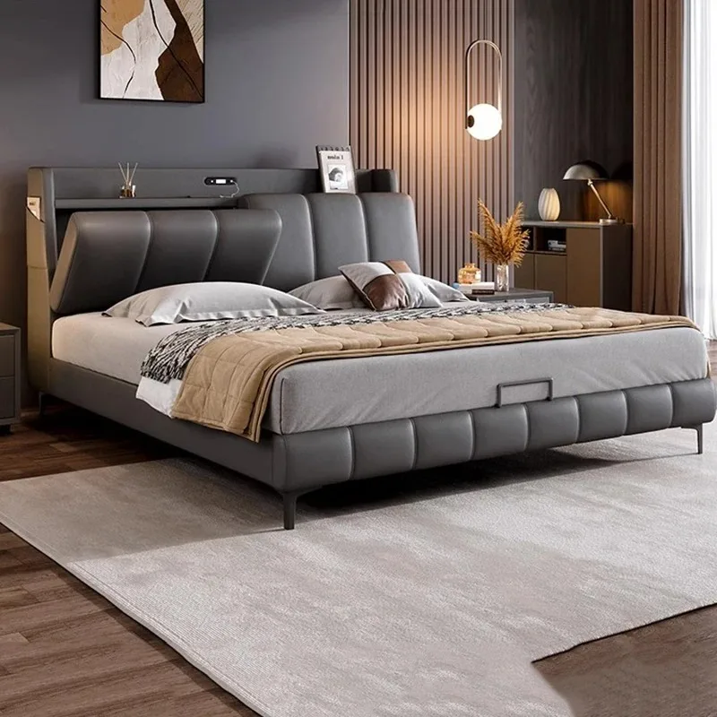 

Italian Gray Luxury Bed Frames Comforter Large Storage Headboards Double Bed King Size Frames Lit 2 Personnes Furniture Home