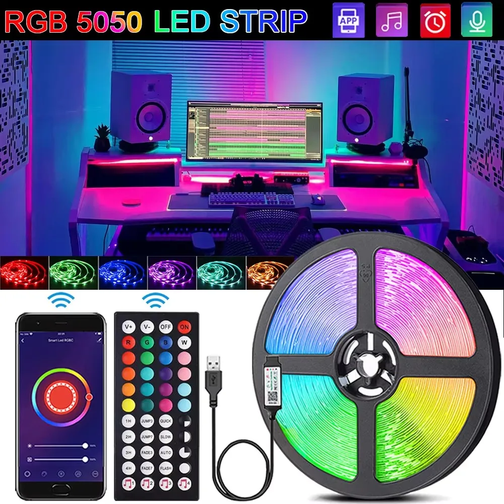 Bande Lumineuse LED Flexible, WIFI, Bluetooth, 5050 RGB, 1m-30m, 5V, USB, Rétro-Éclairage TV, Décoration de Salle de Jeux