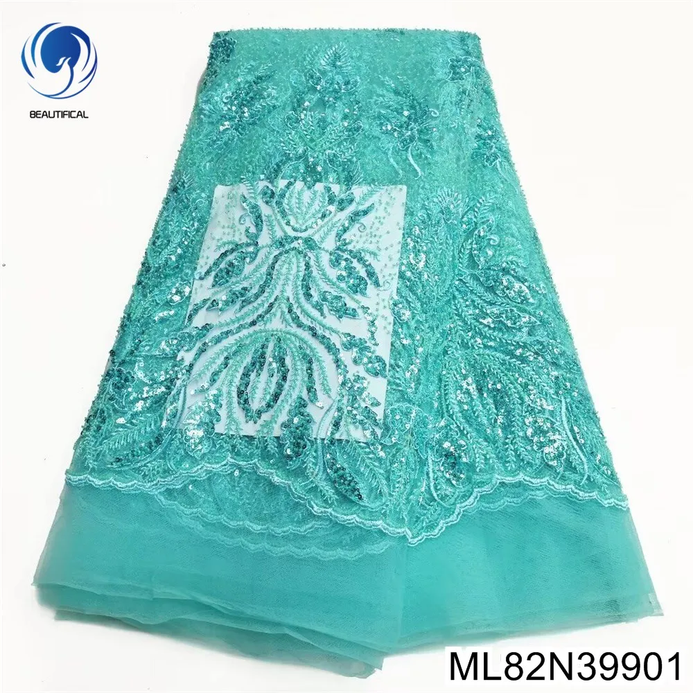 

Lace Fabric for Evening Bridal Dress, Embroidery Beads, African Sequins, French Tulle Cloth, High Grade, Heavy Industry ML82N399