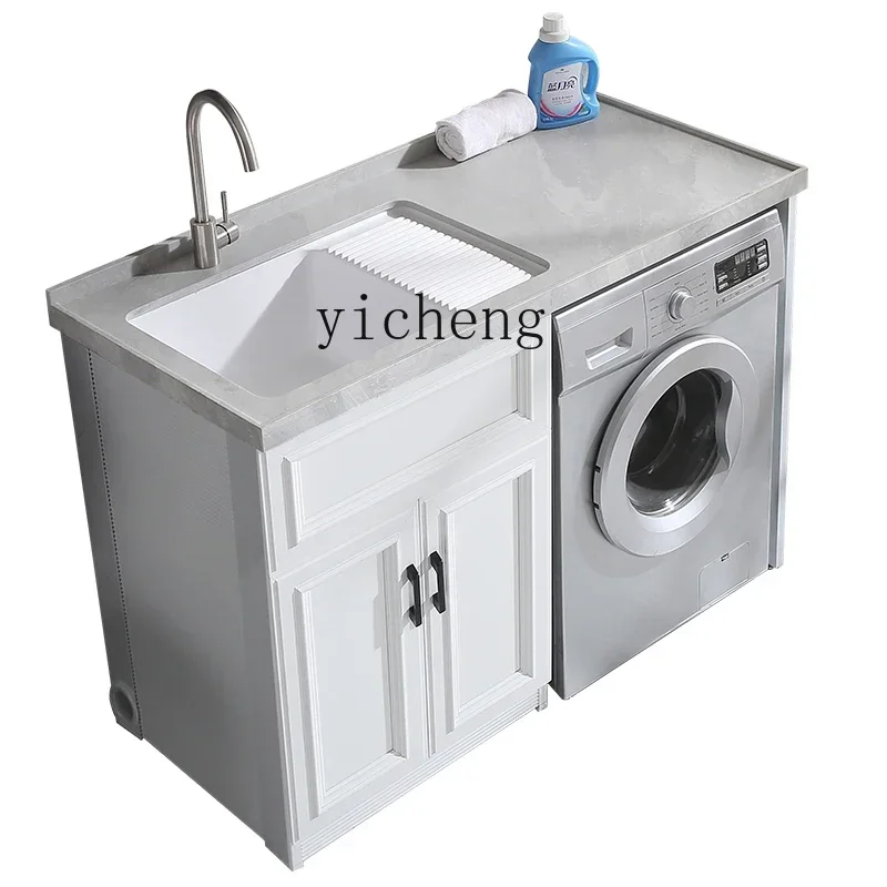 Alumimum Stone Plate Laundry Tub Bathroom Cabinet Wash Wardrobe Inter-Platform Basin with Washboard