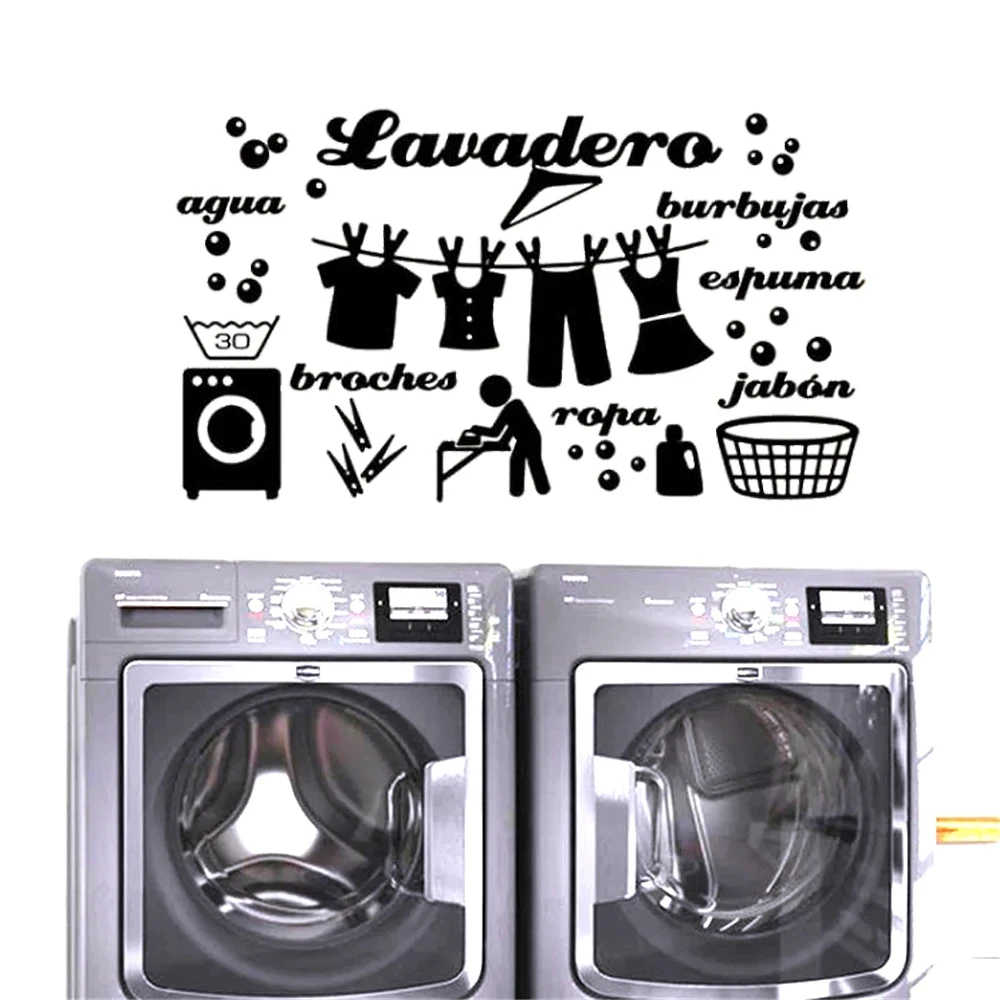 

1 pc hot sale Laundry Room Spanish text Wash Dry Lavadero Water Cloth Bubble Wall Sticker Self Adhesive Vinyl Waterproof Decal