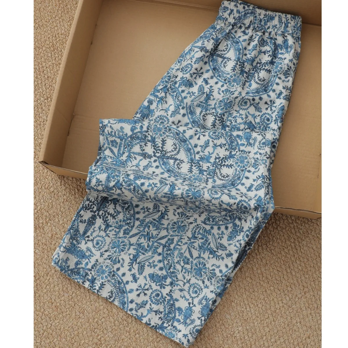 Summer Vacation Style Floral Print Lyocell Cotton Linen Straight Leg Pants Women's Loose Fitting Artistic Wide Leg Casual Tro...