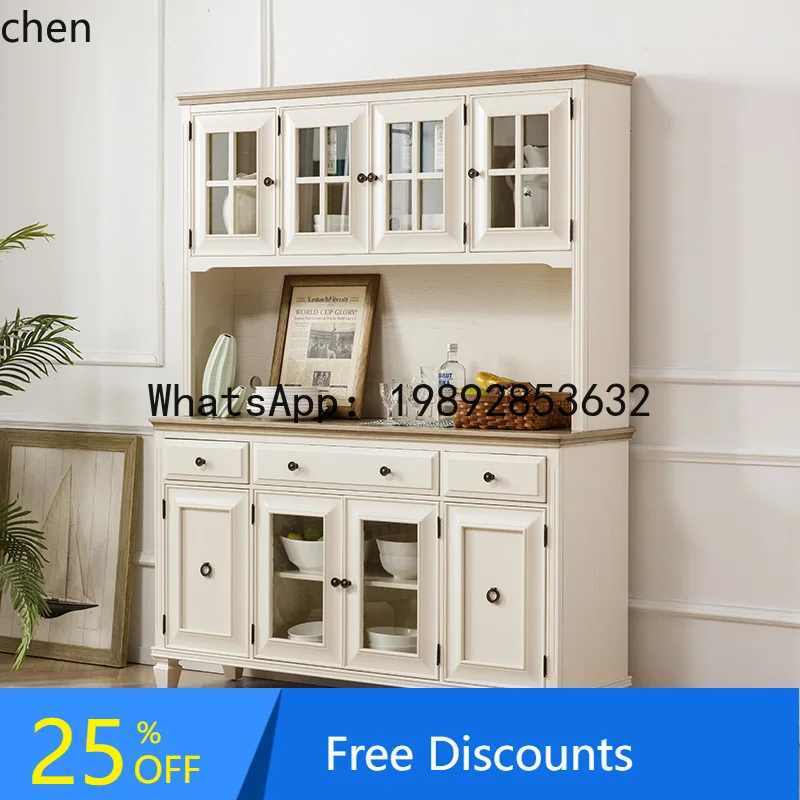 YFY  Solid Wood Wine Cabinet Simple Tea Bowl Cabinet Multifunctional Storage Double-layer Western Kitchen Cabinet