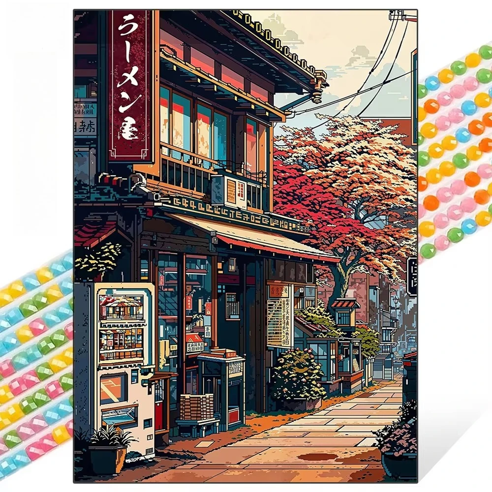 Anime-Straßenszene Diamantmalerei Urbane Landschaft Vollflächiges Mosaik-Stickerei-Set DIY Heimdekoration Handgemachte Geschenke