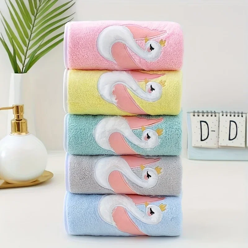 1 cartoon swan children's bath towel, high-quality soft light beige skin friendly hand towel, absorbent quick drying face towel