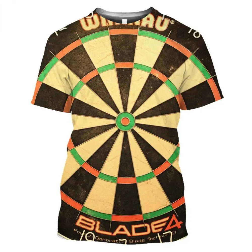 Men Vintage Dartboard Full 3D Print Crew Neck Short Sleeve Sports Casual Tee