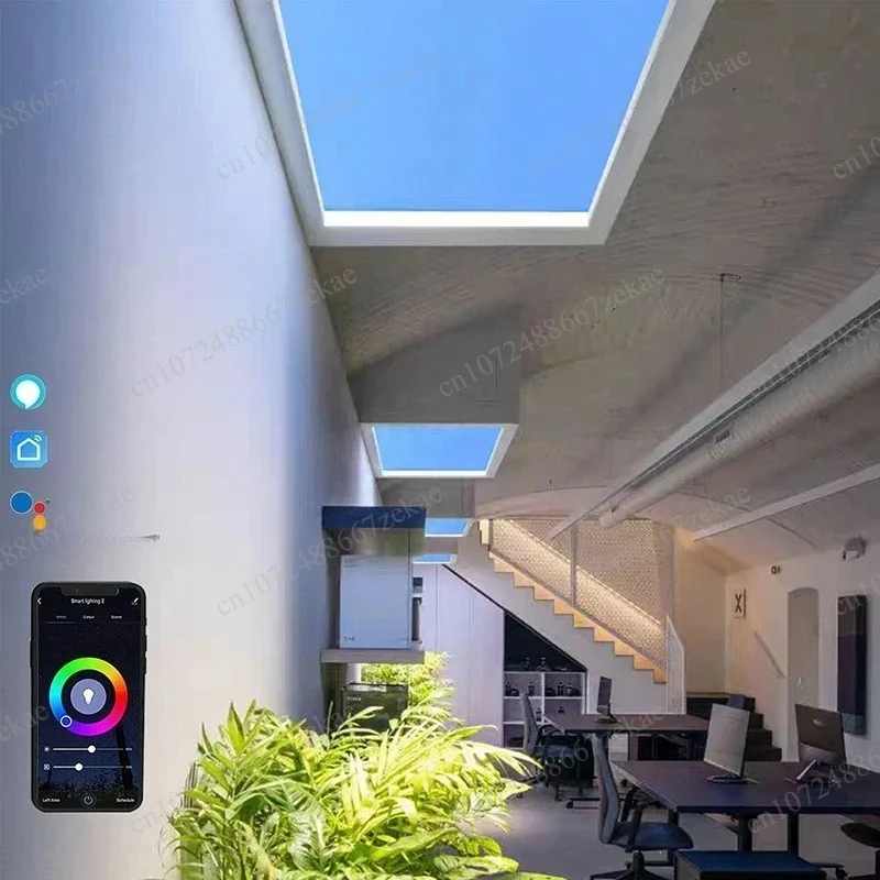 Round Artificial Sun Skylight, Faux Window Smart Blue Sky LED Ceiling Panel