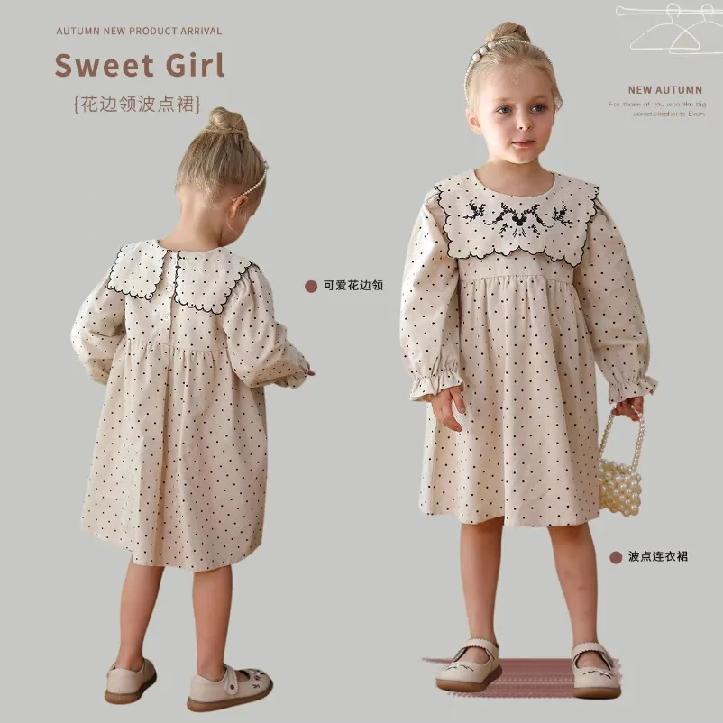 

Retro Girls Clothes Fashion Dress Girl's Cute Long-sleeved Princess Dress Girly Embroidered Girls Elegant Sweet Casual Dresses
