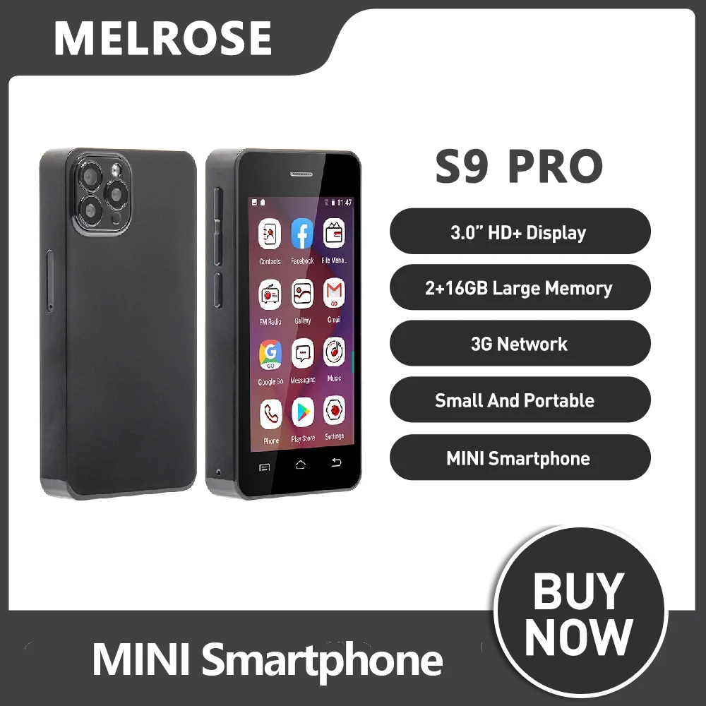 Melrose S9 Pro Smartphone Super Mini 3Inch Ultra Slim Quad Core 2GB+16GB Mobile Phone 5MP 1000mAh 3G Compact Android Mini Phones