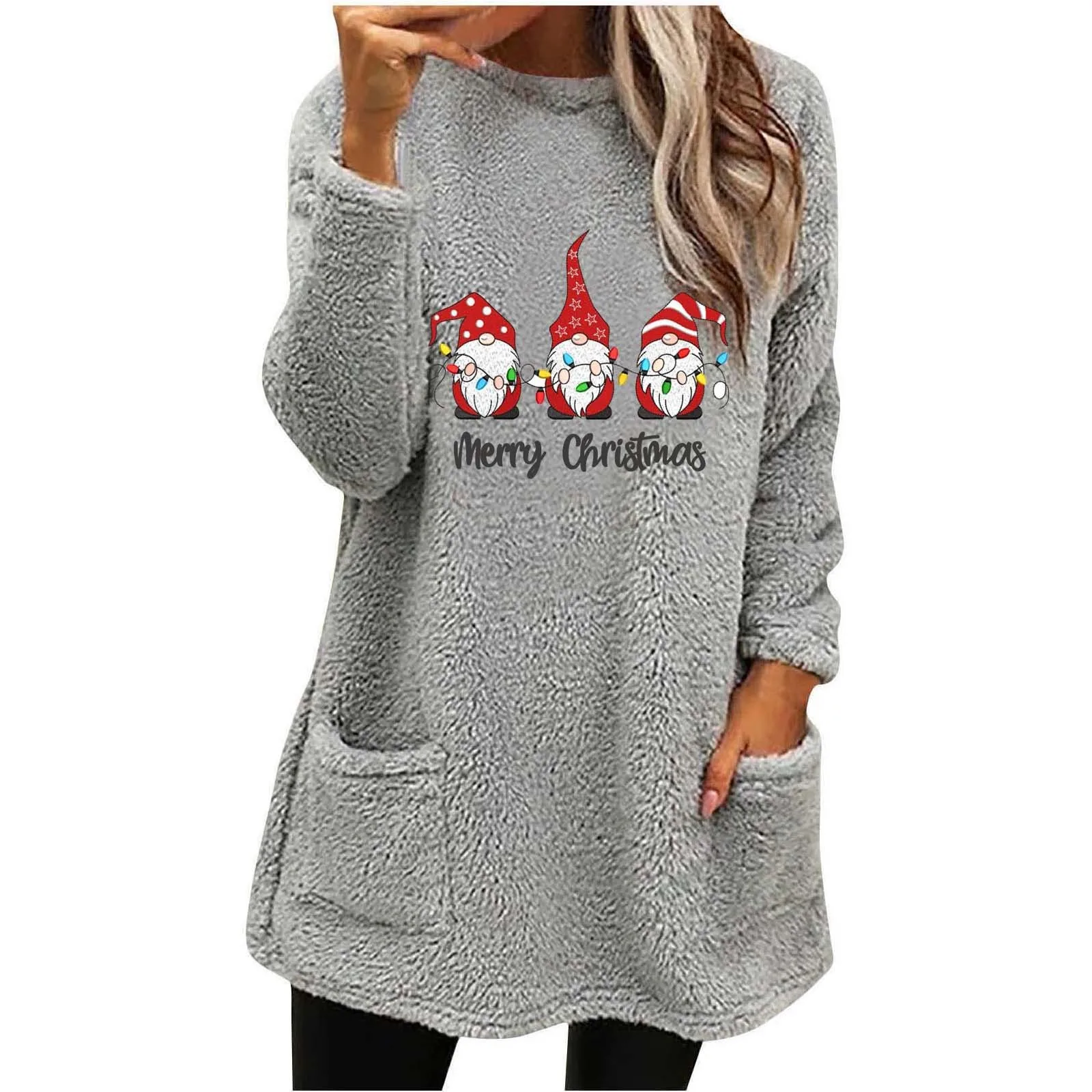 Sudadera con estampado navideño para mujer, Top holgado de manga larga con cuello redondo, ropa informal con estampado de Kpop