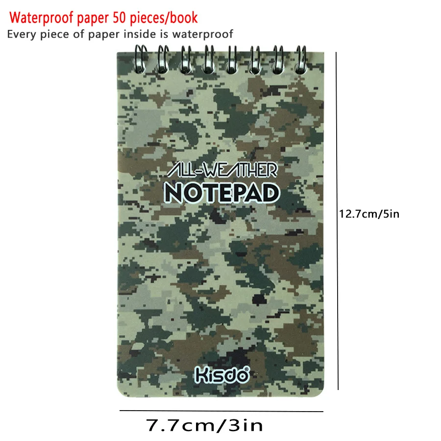 Original Notepad Waterproof Note pad Camouflage Color NoteBook with Ruler Pocket Portable Memo Pad Outdoor Spiral Notebook