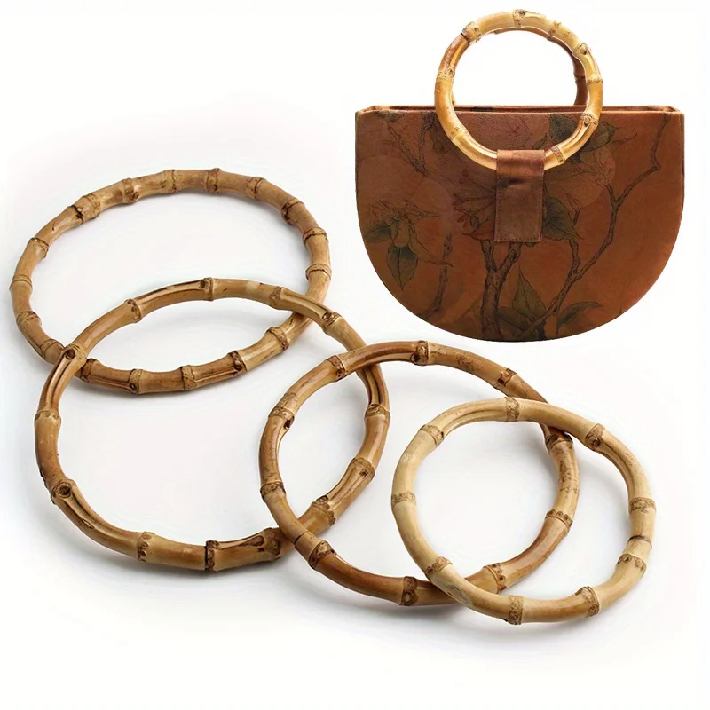 2PCS Flat Round Bamboo Bag Gift Handle DIY Accessories Round Bamboo Wallet Beach Crochet Bag Wedding Bouquet Handle