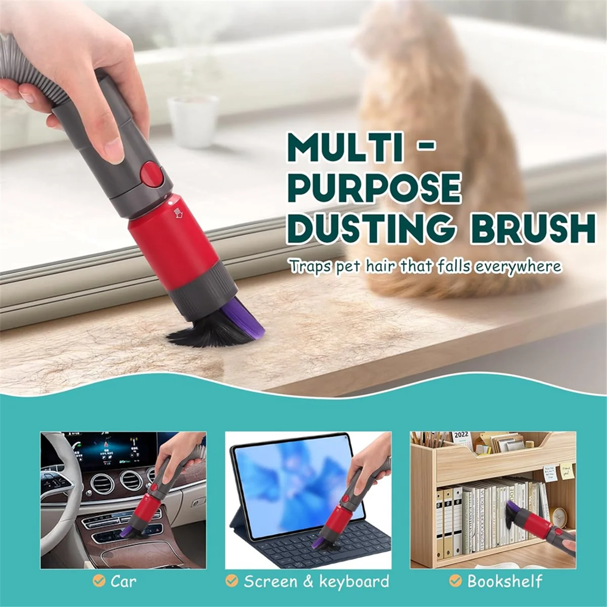 أداة العريس للحيوانات الأليفة + فرشاة الغبار + خرطوم تمديد مرن لفرشاة المكنسة الكهربائية دايسون V7 V8 V10 V11 V15