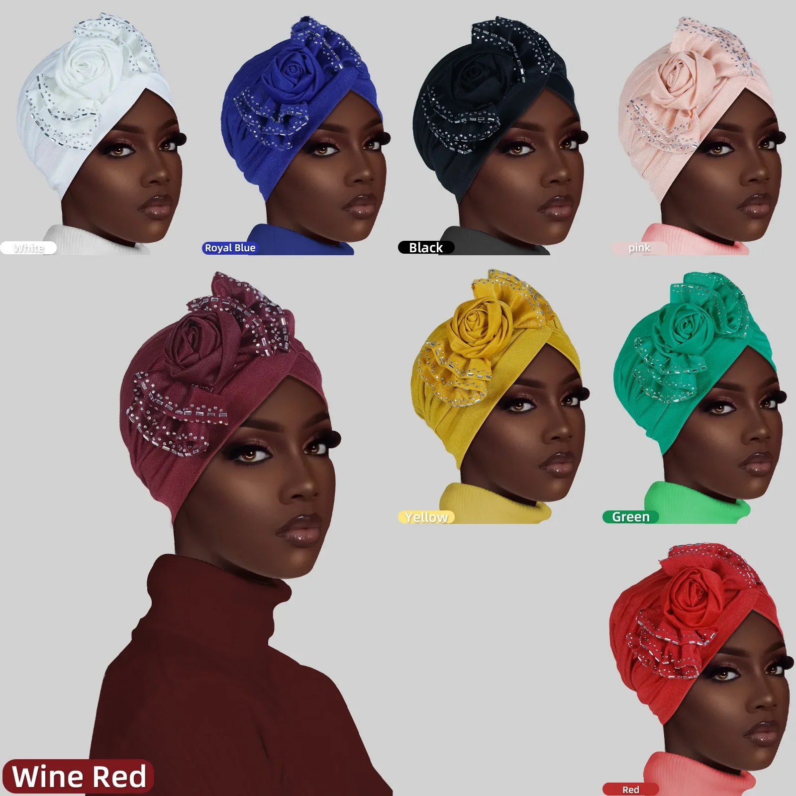 المرأة المسلمة الماس زهرة عمامة مطوي قبعة بونيه بيني الكيماوي قبعة الحجاب الأفريقي فقدان الشعر رئيس التفاف Turbante Mujer