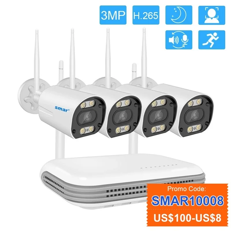 To Wireless Wifi Camera Kit 3MP Two Way Audio AI Face Detect Outdoor Security Camera 8CH NVR Video Surveillance System ICSEE