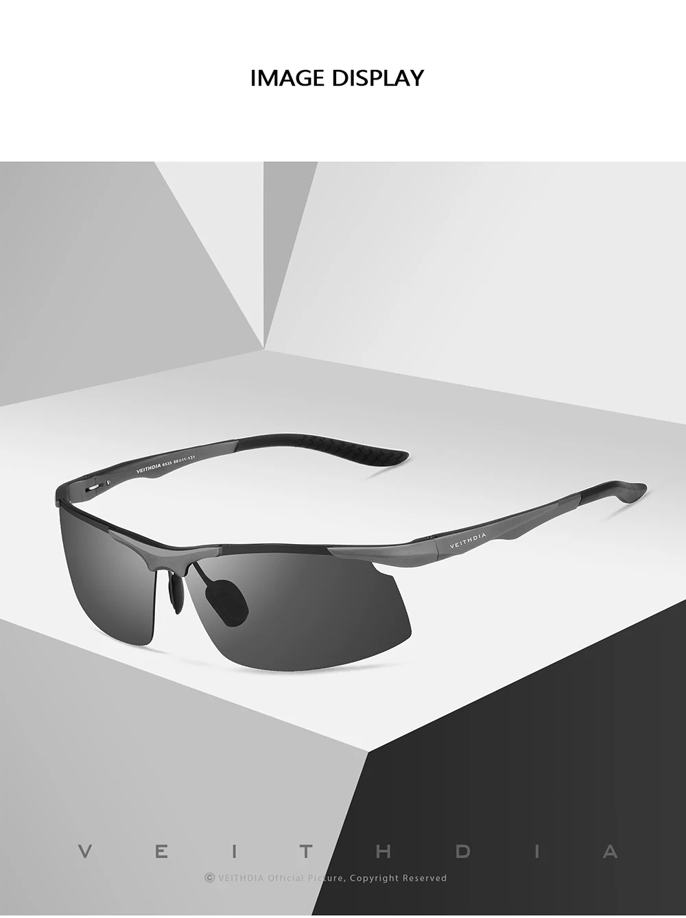 VEITHDIA Marken-Sonnenbrille aus Aluminium für Herren, polarisierte UV400-Gläser, randlos, zum Fahren, Angeln, Sonnenbrille, Sportbrille für Herren, V6535 – Detail 10