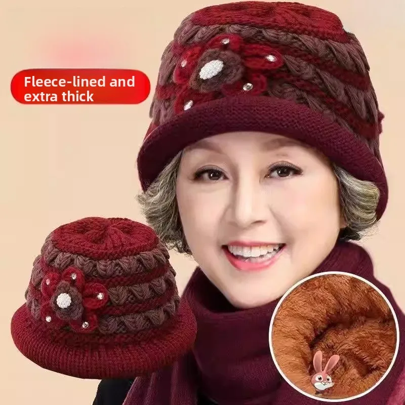 

Женская вязаная зимняя шапка из флиса, модная уютная шерстяная шапка для мам и бабушек 60-80 лет, для осени, весны и домашнего использования