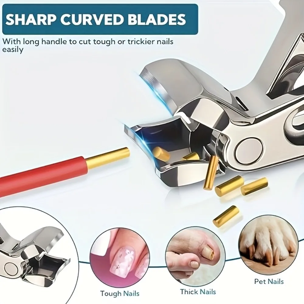 ​Anti Splash Nail Clippers Long Handle Professional Manicure Tool Stainless Steel Toenail Cutter with Wide Jaw Opening​ ﻿