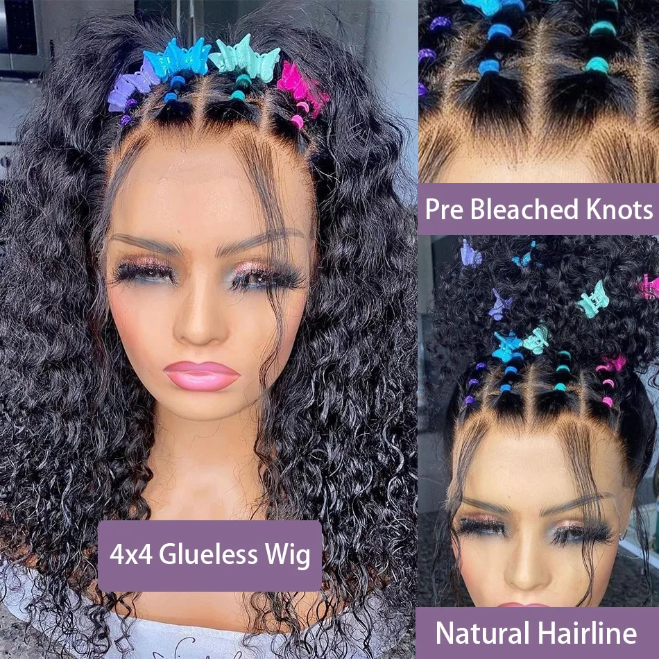 Pre Cut No Glue 13x4 Lace Frontal Wigs Transparent Curly Bob Wigs For Women Glueless Deep Wave 7x5 Lace Frontal Human Hair Wigs