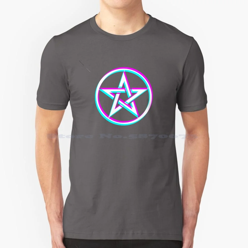 Glitched Pentagram T Shirt 100% Cotton Tee Nu Goth Pentagram Glitch Effect Glitched Witchcraft Witch Craft Occult Imagery