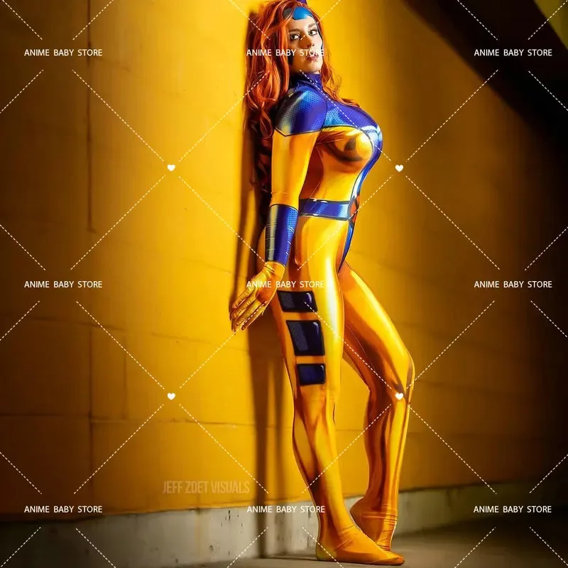 l2025l Halloween X-Men Jean Grey Costume for Women Jean Grey Dark Phoenix Cosplay Bodysuit Superhero Zentai Party Bodysuit Hallo