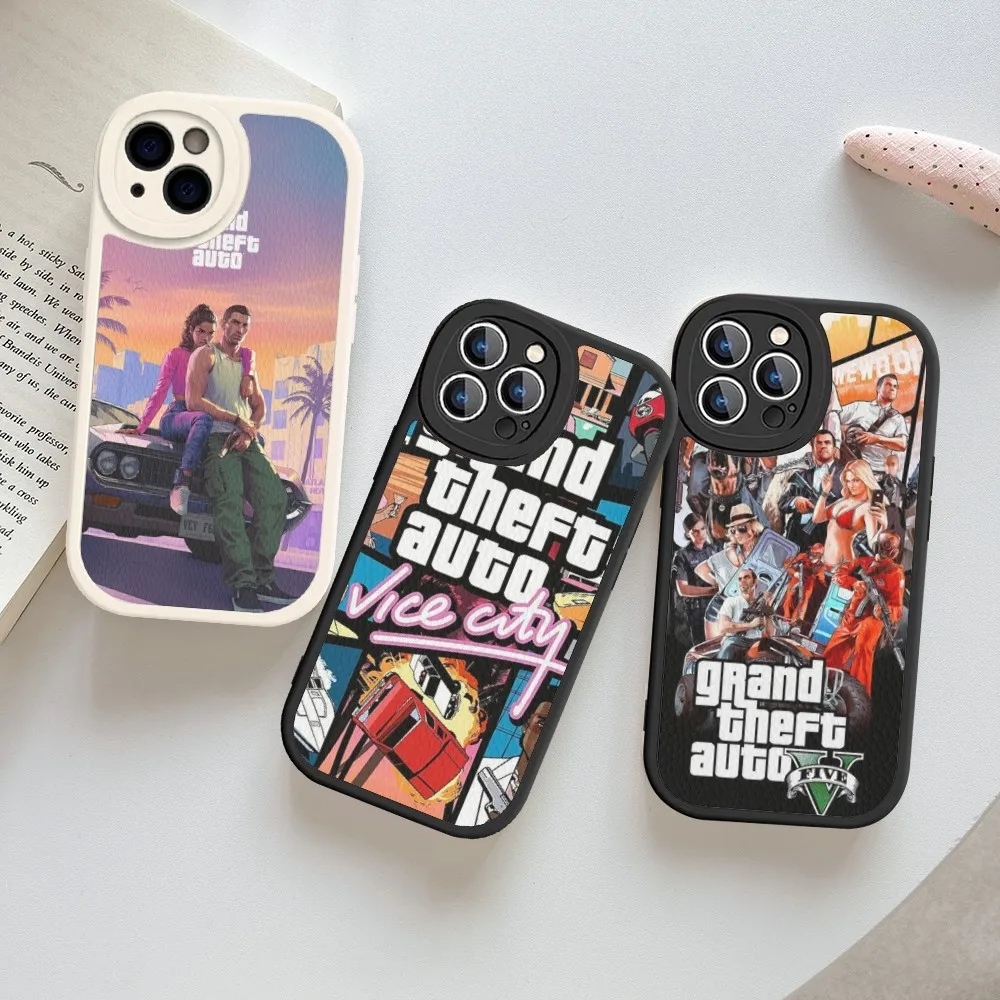 G-GTA 6 G-Grand Theft A-Auto Phone Case Hard Leather For IPhone 16 15 14 13 12 Mini 11 14 Pro Max Xs X Xr 7 8 Plus Fundas