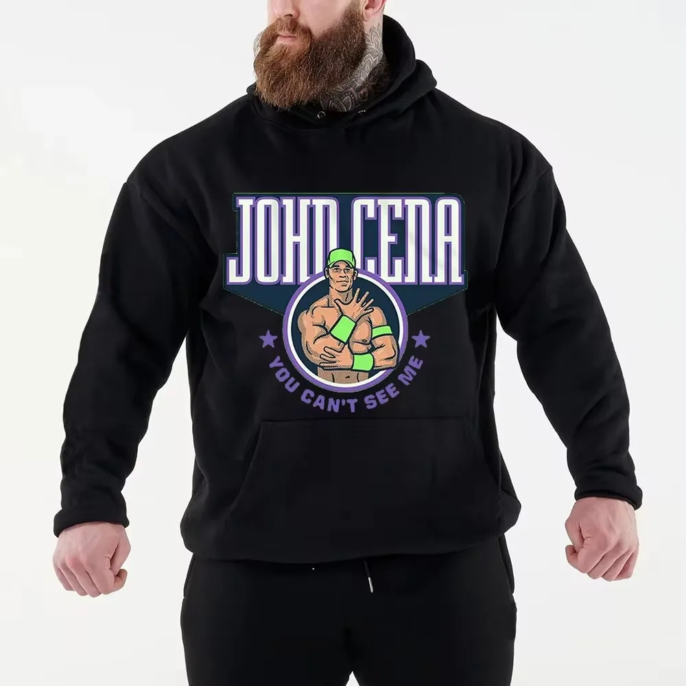 2024 Autumn/Winter New Famous Wrestler John Cena Series Men's Black Hoodie Street Sports Casual Pullover Demon Slayer