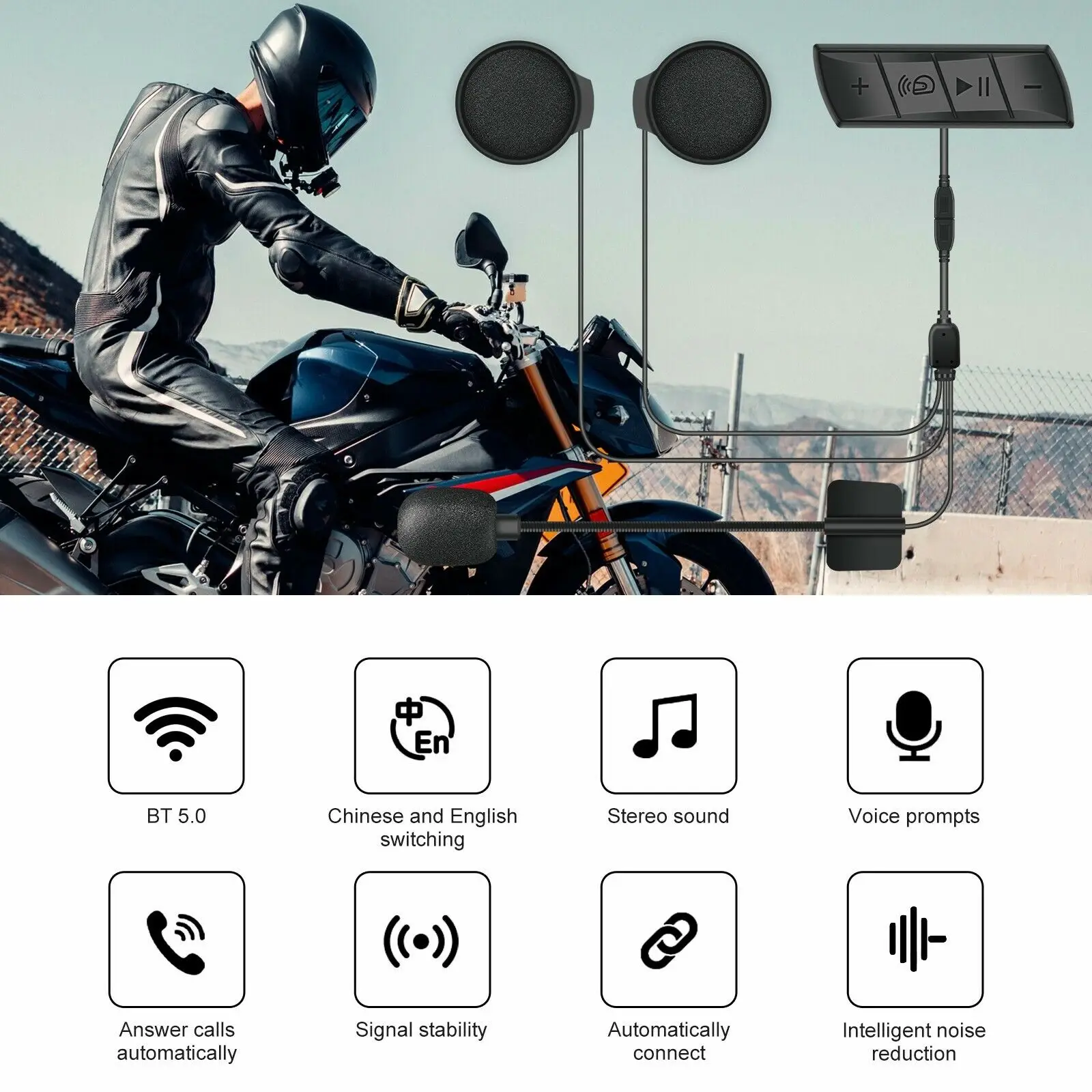 Waterproof Wireless Bluetooth 5.0 Headphone Speaker Motorcycle Helmet Headset FM Radio Handsfree Music Speaker Auto Answer