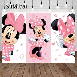 Pink Cartoon Minnie Mouse Backdrop Kids 1st Birthday Party Photography Background Girls Baby Shower Cake Table Decoration