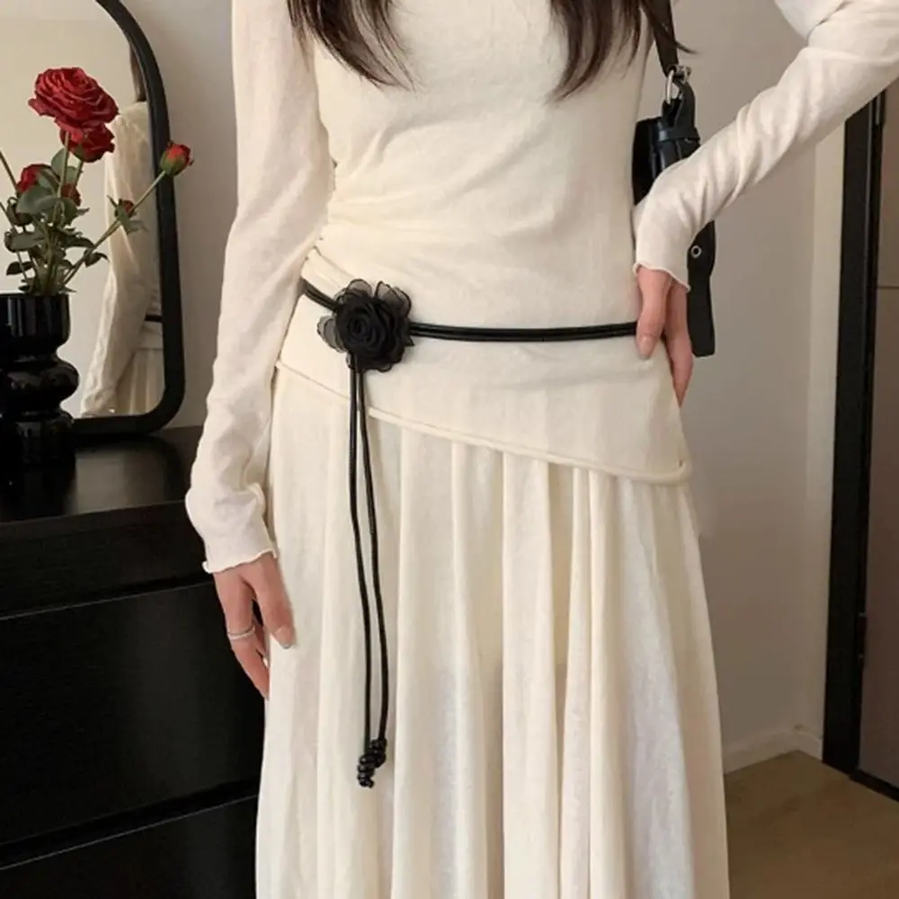 패션 에스닉 스타일 드라이 로즈 플라워 벨트 고급 레트로 매듭 허리 로프 허리띠 여성용