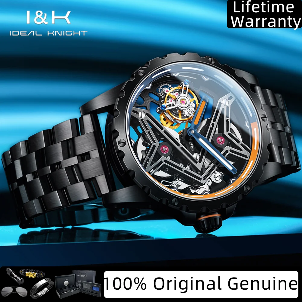 IDEAL KNIGHT Real Tourbillon Men's Watches Top Luxury Brand High Grade Fully Transparent Hollowed Mechanical Wristwatch Man 6803