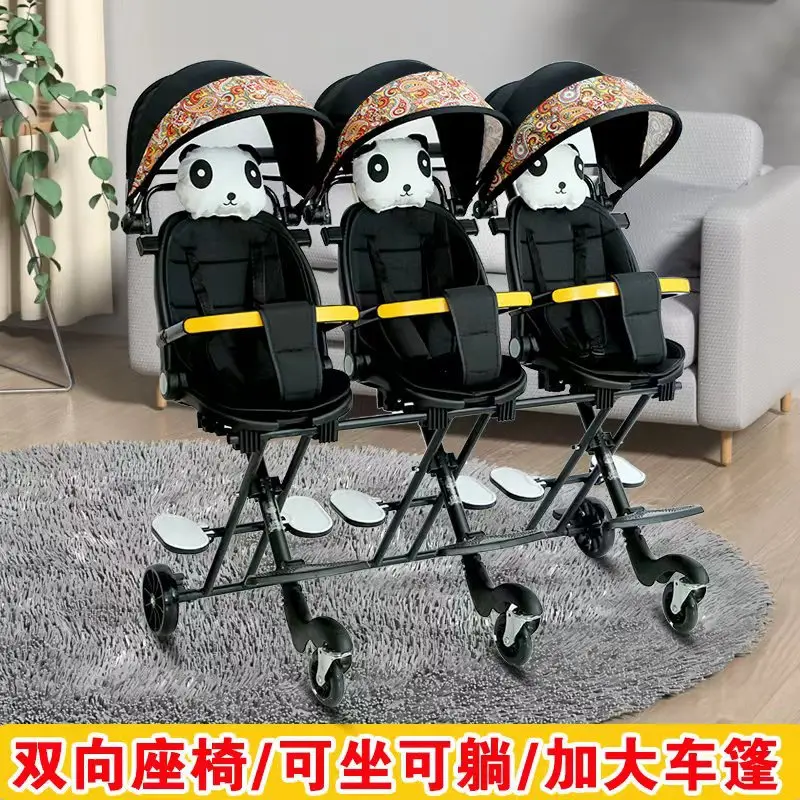 Triplet trolley walking artifact multi-person trolley triplet baby stroller can be folded multiple cells