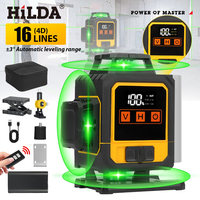 HILDA 16 Lines Laser 4D Level Green Light Vertical Measuring Cross Rechargeable Battery Tool Laser Level Construction Tool